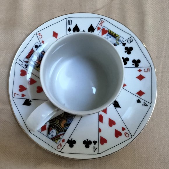 Vintage Horchow ~ Cup & Saucer Set ~ Playing Card Design - Picture 3 of 4
